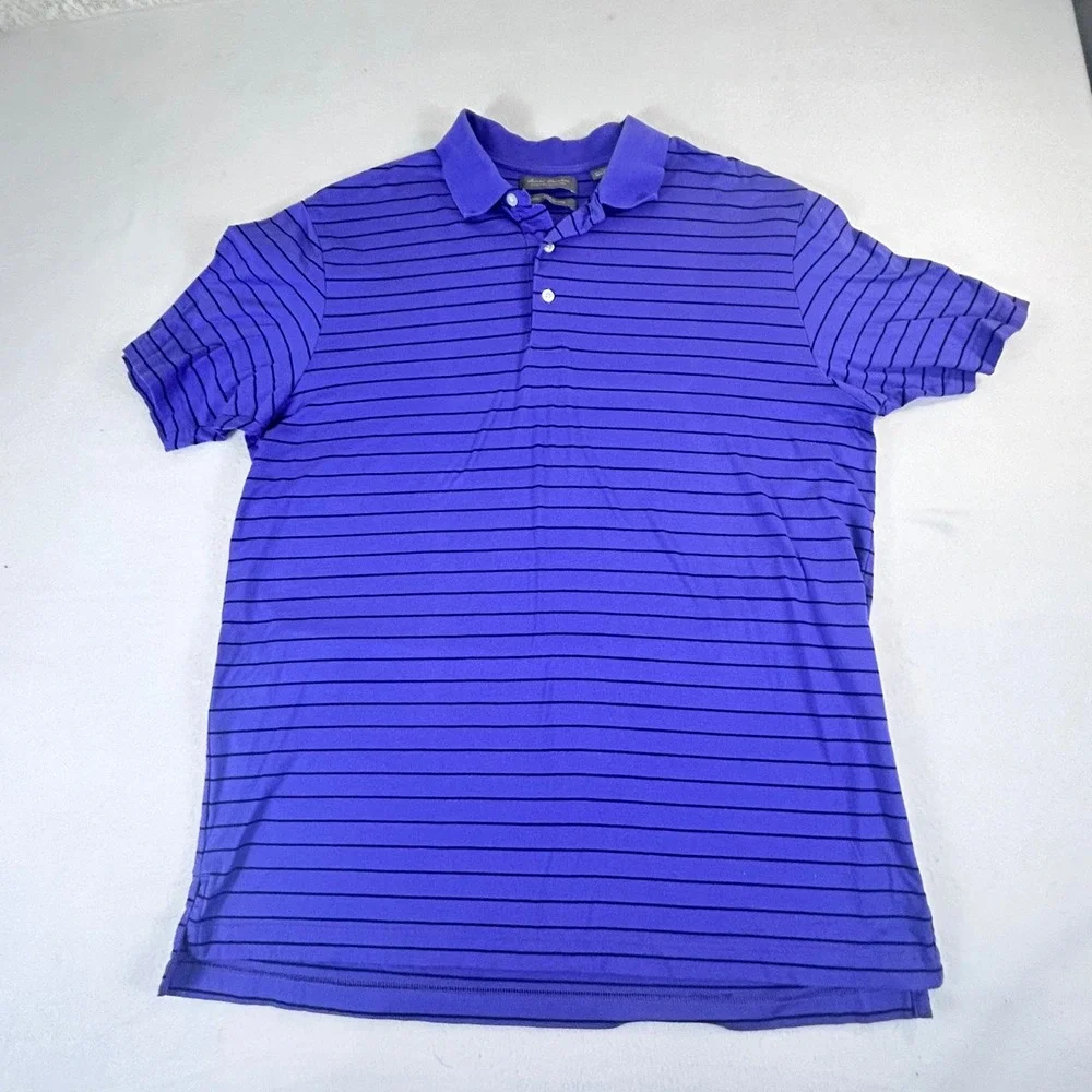 Daniel Cremieux Signature Collection Men's Purple Stripe Polo Size L 100% Cotton